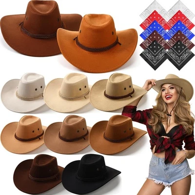10 Set Cowboy Hat and Bandana for Women Men 10 Felt Cowgirl Cowboy Hat Bulk 1... - Image 1 of 4