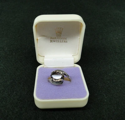 Anillo de cuarzo ahumado de plata 925 vintage sello Edimburgo Escocia fecha 1980 Foto 1 de 4