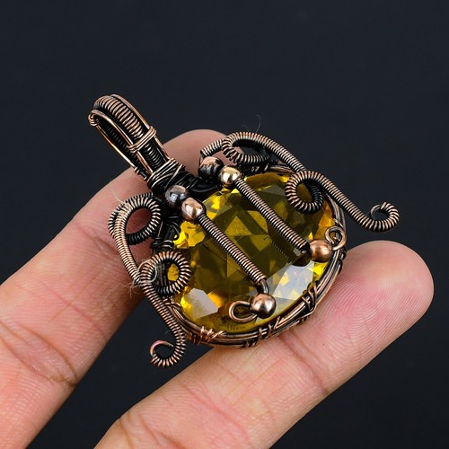 VETEMENTS Ciondolo Citrino Pietra Preziosa Fatto a Mano Gioielli Filo Avvolgimento Rame Boemo Regalo