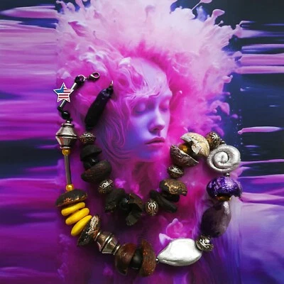 Beaded Necklace Jewelry Minimalist Chunky Statement Collier Collar Natural Wood - Image 1 of 4