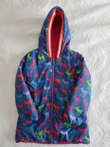 Hatley Navy Reversible Deer Print Coat Girls Size 6 - Picture 1 of 7