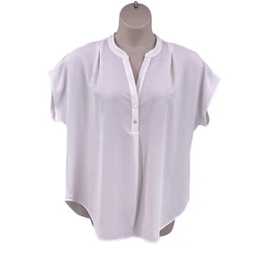 Blusa Camisa Allison Joy Mujer Blanca Talla XL Botón Cuello en V Tapa Mangas Cortas - Imagen 1 de 11