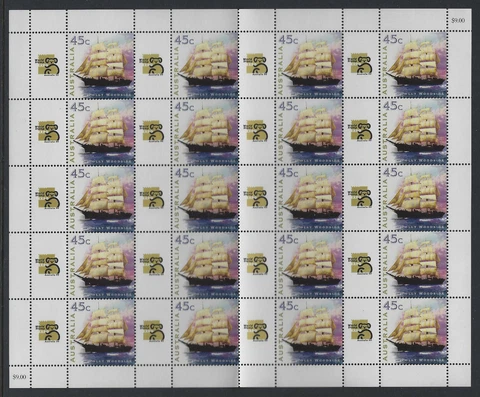 Australia 1999 Polly Woodside World Stamp Expo 45c sheetlet of 20 MUH Folded Cover