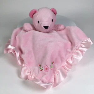 Stepping Stones Pink Bear Lovey Embroidered Flowers Satin Ruffle Plush - Picture 1 of 4