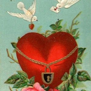 c.1911 Huge Heart Lock Gold Chain Doves Carnations To My Valentine Postcard 227 - Imagen 1 de 3