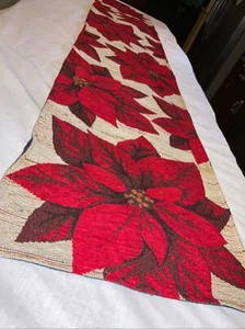 Table Runner Christmas Poinsettia Flower Fabric 70” X 13” - Picture 1 of 11