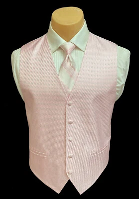 Men's Cardi Collection Light Pink Tuxedo Vest & Tie Wedding Groom Prom 3XL - Image 1 of 4