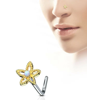 Anillo Nariz L Curvado Flor Margarita Ópalo Gema 6mm Cabeza Oro IP 20 Calibre 1/4"  Foto 1 de 3