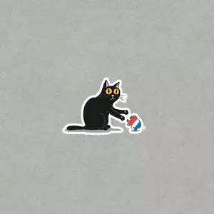 Curious Black Cat Sticker - Playful Kitty with Toy Mouse Cartoon #2858 - Picture 1 of 1