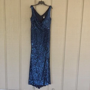 La Femme Curve Paillettenkleid Kleid Größe 14 Damen Brautmutter marineblau Faux Wickeloptik - Bild 1 von 21