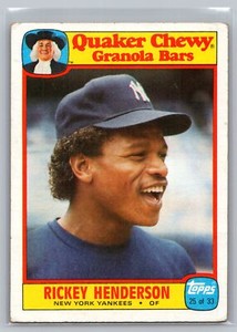 1986 Topps Quaker Granola #25 Rickey Henderson  New York Yankees