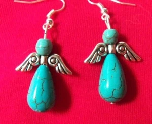 TÜRKIS ENGEL OHRRINGE Glaube Geist Tropfen Boho NEU HANDARBEIT ~ Versand aus USA - Bild 1 von 2