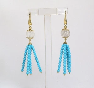 ORECCHINI IN ARGENTO 925 DORATO CON CRISTALLO DI ROCCA E TURCHESE AGHT 0668 - Foto 1 di 3