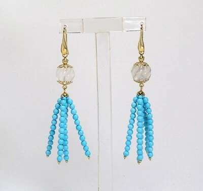 ORECCHINI IN ARGENTO 925 DORATO CON CRISTALLO DI ROCCA E TURCHESE AGHT 0668 - Immagine 1 di 3