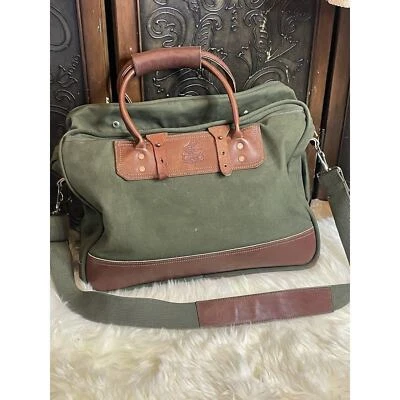 Vintage Army Green With Brown‎ Leather Trim Duffle Bag - Image 1 of 4