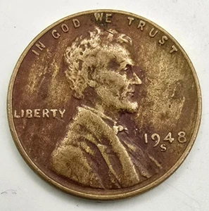 1948 S Lincoln Wheat Cent Woody VF/XF Wood Grain Penny Improper Alloy Mix Error - Picture 1 of 4