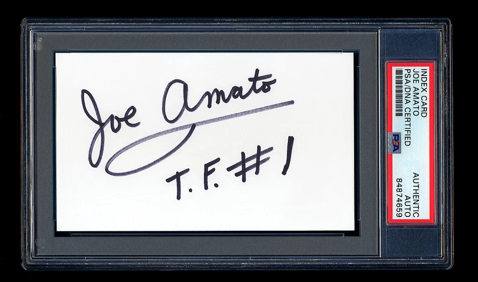 JOE AMATO SIGNED MINT INDEX CARD PSA/DNA AUTO NHRA TOP FUEL DRAG RACING CHAMPION - Image 1 of 1