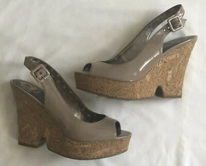 Fergalicious Cork Wedge Platform Sandals Size 8 M Beige Patent - Picture 1 of 5