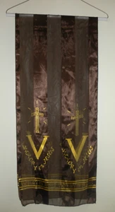 Vintage langer braun & gold Schal "Sieg in Jesus" 13" x 60" - Bild 1 von 4