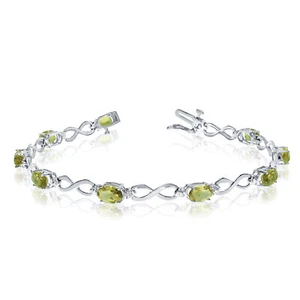 10K White Gold Oval Peridot and Diamond Bracelet - Picture 1 of 3
