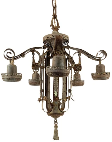 Antique Art Deco 5 Light Floral Chandelier Light Fixture Architectural Salvage Cover