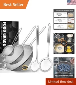 Fine Mesh Strainer and Fat Skimmer Spoon Set, Multipurpose Metal Strainers fo... - Picture 1 of 8