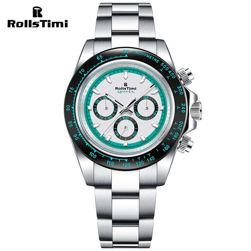 🔝 ROLLSTIMI R137T SPORTS BIANCO VERDE 50M Ø39 MOVIMENTO AUTOMATICO OROLOGIO ⌚ - Immagine 1 di 4