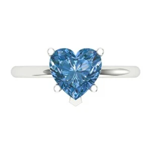 2.0ct Heart Cut Simulated Blue Stone Wedding Bridal Promise Ring 14k White Gold - Picture 1 of 11