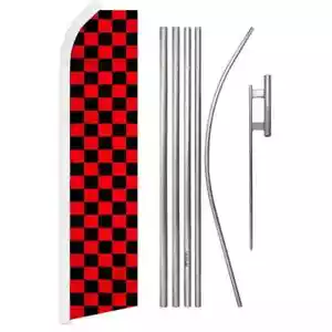 Red & Black Checkered Swooper Advertising Flag & Pole Kit - Picture 1 of 9