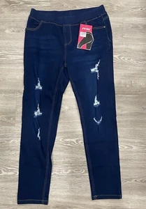 JVINI Jeggings Dark Blue Ponte Pants Distressed Women’s Size Large NWT - Picture 1 of 5