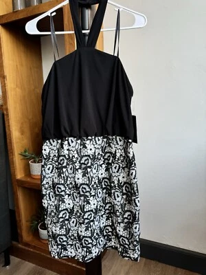 Nuevo con etiquetas Vestido de Cóctel Aidan Mattox Negro/Blanco Lac | Talla 8 | Recortado | Vestido de Fiesta Foto 1 de 4