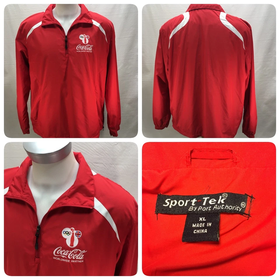 De Colección Coca-Cola Sport Tek XL Rompevientos Chaqueta Roja Juegos Olímpicos Coca-Cola Logo 1/4 Cremallera Foto 1 de 4