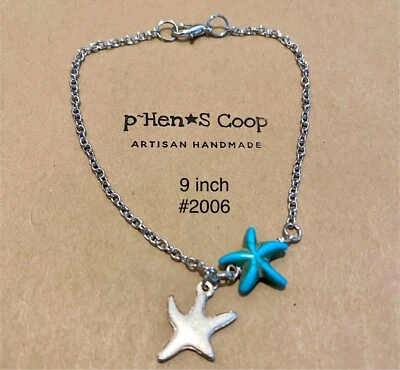 Berloque de estrela do mar Howlite e estrela do mar 9 polegadas artesanal feito à mão EUA 2006 - Imagem 1 de 2