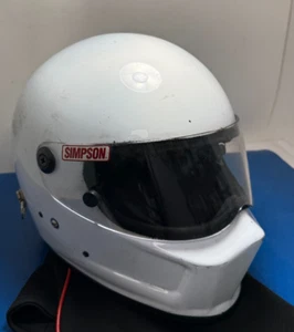 Casco de Carrera Simpson Bandit Blanco Brillante Mediano 7 1/2 DOT Fibra de Vidrio USADO - Imagen 1 de 5