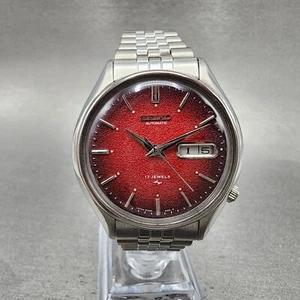 Seiko Automatic Watch Men 38mm Red Texture Dial Steel Daydate 6309-8230 Runs A - Picture 1 of 12