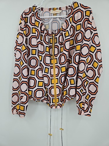 Giacca a vento sportiva Tory Burch giacca a vento Anorak taglia 8 disegno geometrico zip intera
