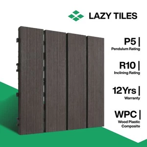 Interlocking Floor Tile - Indoor & Outdoor Tile -WPC Wood Decking Tile - Walnut - Foto 1 di 9