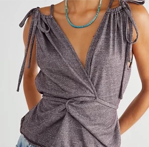 Free People Wanna Dance Shimmering Purple Convertible Top Anthropologie Size S - Picture 1 of 9