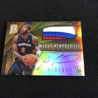 2013-14 Spectra Andre Drummond Marks Gold Prizm Prime Patch Auto #01/10 - Image 1 of 2