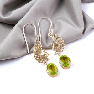 Peridot Gemstone 925 Sterling Silver Jewelry Handmade Drop/Dangle Earrings 1.8" - Picture 1 of 6