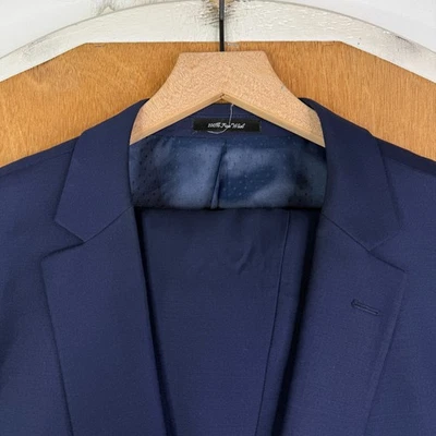 Traje Mantoni Para Hombre 52L Azul Marino 2 Botones 100% Lana Pantalones 42x32 Frente Plano Sólido Foto 1 de 4