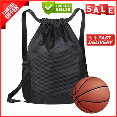 Drawstring Bag, Unisex Large Sports Backpack String Drawstring PE Bags, Black UK - Image 1 of 4