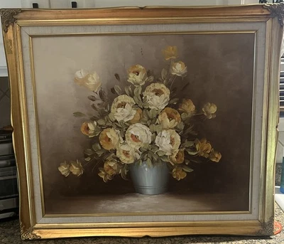 Bodegón pintura al óleo característica del estilo del artista Robert Cox. Foto 1 de 4