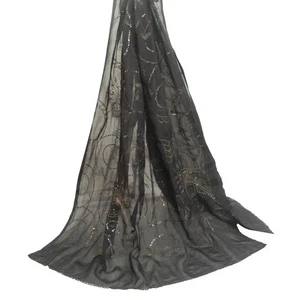 Sushila Vintage Black Zari Embroidered Scrap Dupatta Silk Floral Long Stole Wrap - Picture 1 of 10