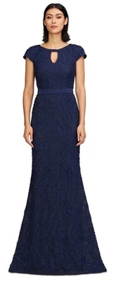 JS Collections Leigh 3D-Floral Keyhole-Cutout Gown In Navy New Size 4 - Image 1 of 4