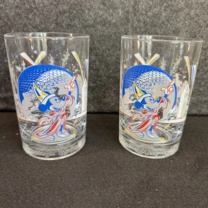 Pair Walt Disney World 25th Anniversary Magic Kingdom Glasses Cup Vintage 1996 - Picture 1 of 11