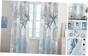 Coastal Window Curtains Grommet Drapes Nautical Beach Themed Thermal - Picture 1 of 7