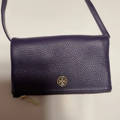 Bolso Bandolera Plegable de Cuero Tory Burch Robinson y Bolsa para el Polvo Iris PÚRPURA NUEVO SIN ETIQUETAS Foto 1 de 4