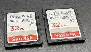 Lot Of 2 SanDisk Ultra Plus 32GB 80MB/s SDHC SD Memory Cards Tested: Track Post - Picture 1 of 2