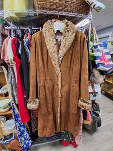 vintage suede Leather Wilson penny lane Long Maxi coat Trench Plus Size 2X Rare - Picture 1 of 16
